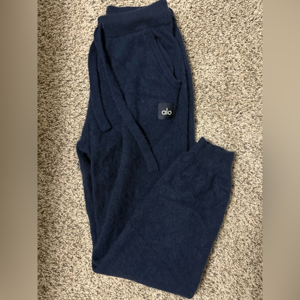 ALO Yoga Navy Blue Cashmere Cozy Track Joggers